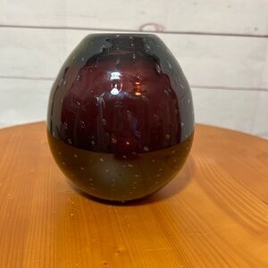 West Elm Controlled Bubble Amethyst Glass Vase 6” Tall Burgundy